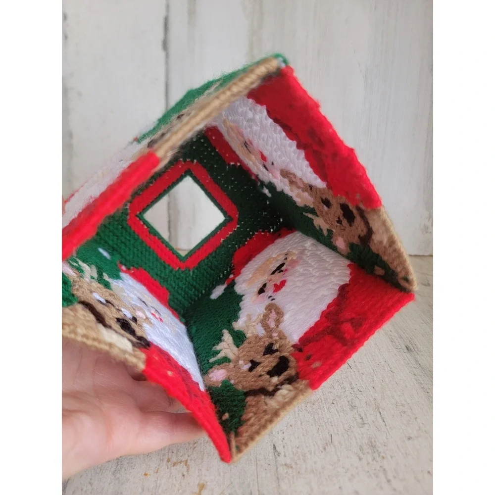 Vintage Santa Claus reindeer tissue box knit pattern home decor display